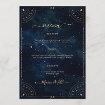 Menú de boda elegante noche estrellada