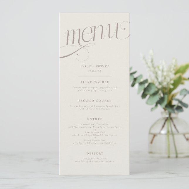 Menú de Boda Elegante Remolino Grisáceo (Anverso de pie)