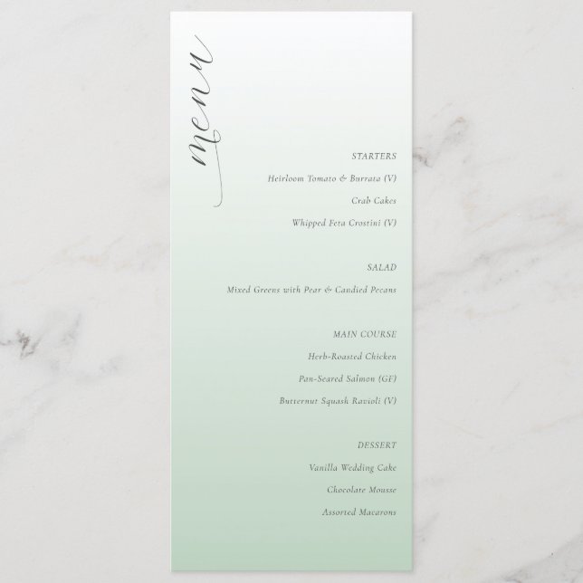 Menú de Boda Elegante Verde Pastel Tranquilo (Anverso)