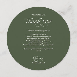 Menú de Boda en Círculo Verde y Tarjeta de Agradec