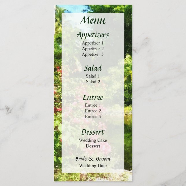 Menú de Boda en Jardín Tropical junto al Lago (Anverso)