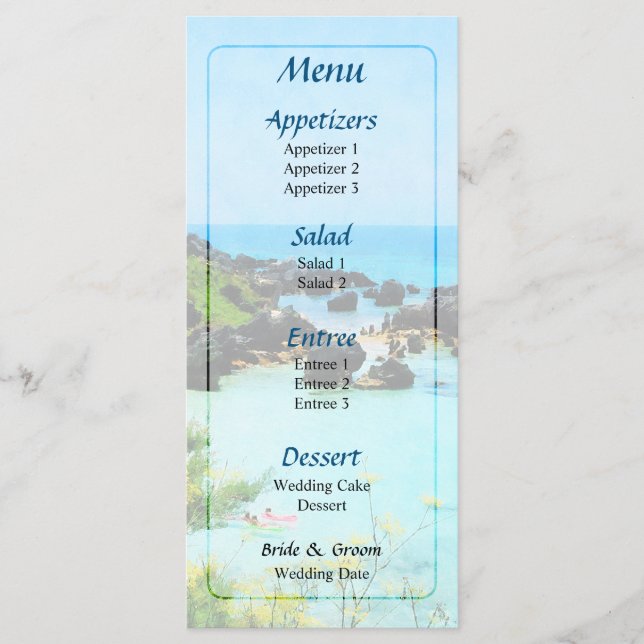 Menú de boda en la playa St. Georges Bermuda (Anverso)
