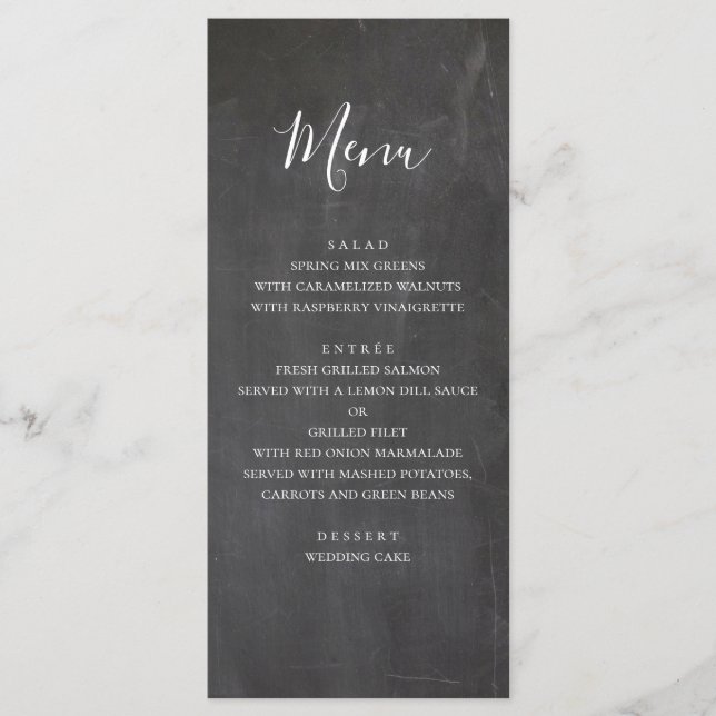 Menú de boda en pizarra. Menú de cena gris moderno (Anverso)