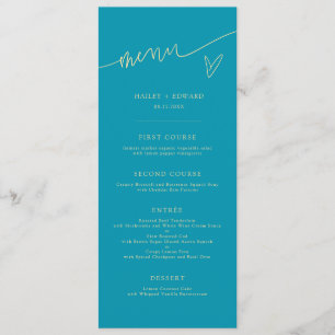 Menú de Boda en Script Moderno Aqua Azul