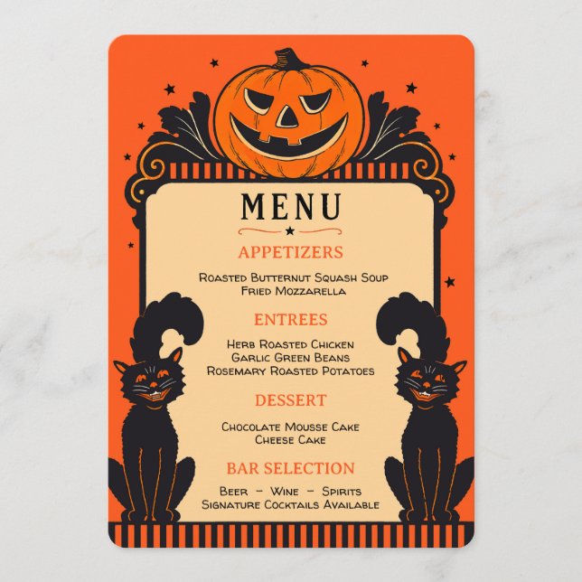 Menú de boda estilo decoración retro de Halloween (Anverso)