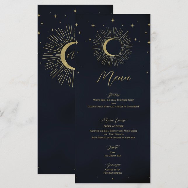 Menú de Boda Estrellas Doradas Noche Explosión de  (Anverso / Reverso)
