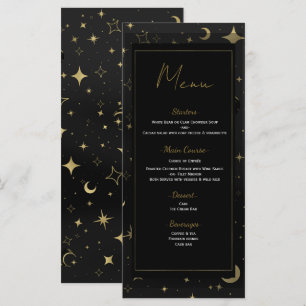 Menú de Boda Estrellas Luna Celestial Negro y Dora