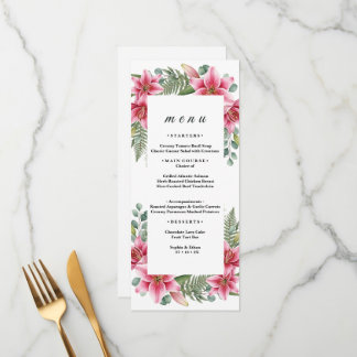 Menú de Boda Exótico Lirio Rosa Tropical y Helecho