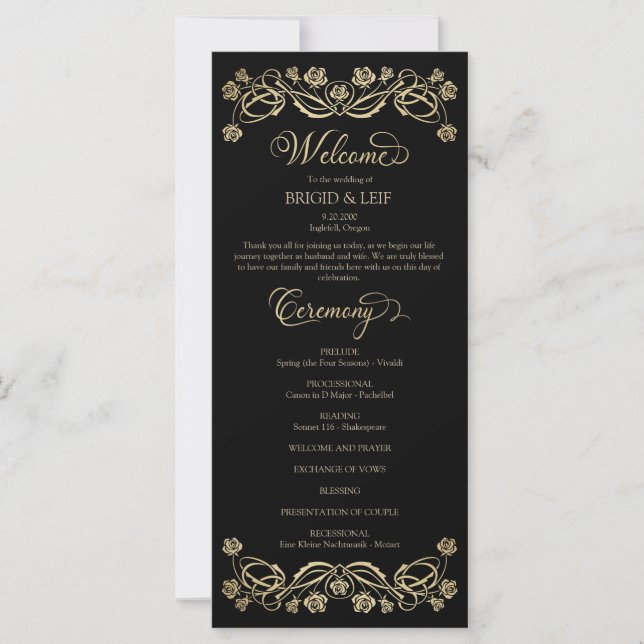 Menú de Boda Fantasía Gótica de Rosas (Anverso)