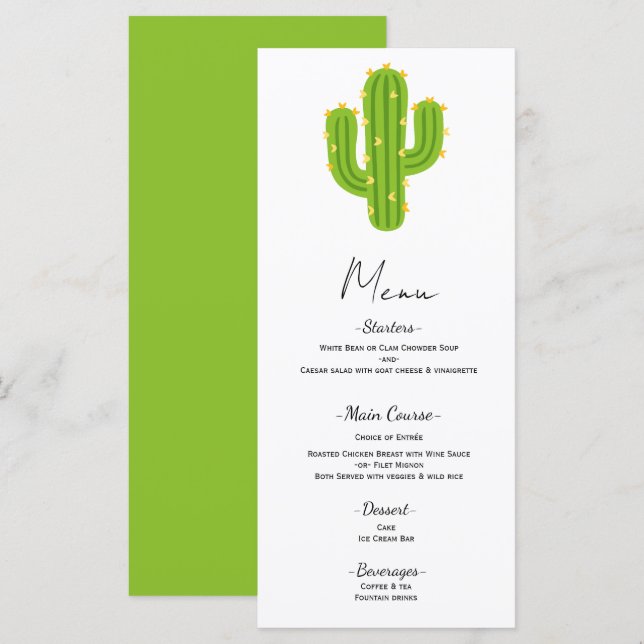 Menú de Boda Fiesta del Amor Cactus de Corazón Ama (Anverso / Reverso)