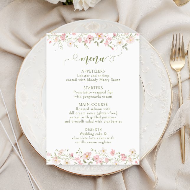 Menú de Boda Flor de Rosa Tímida y Verdor (Subido por el creador)