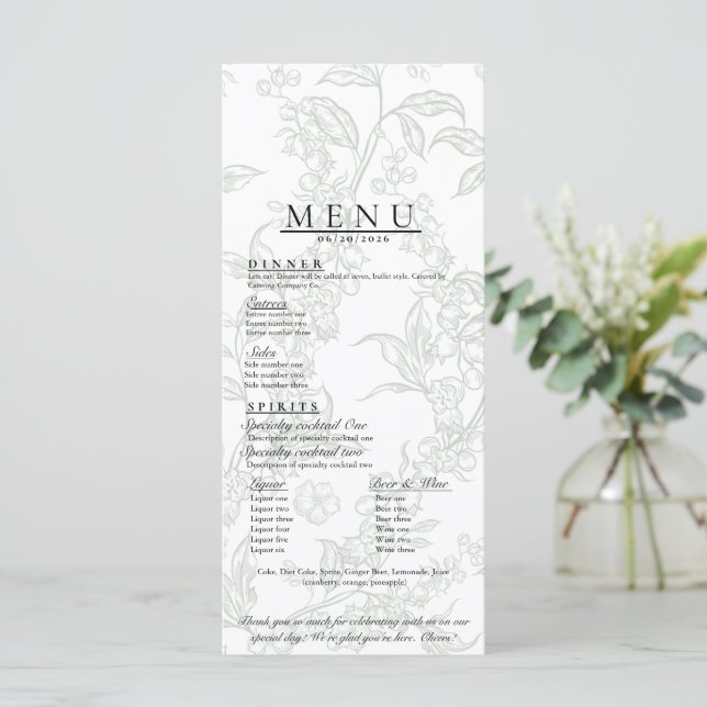 Menú de Boda Floral (Anverso de pie)