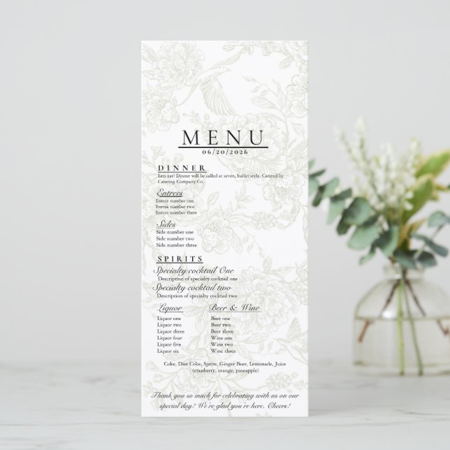 Menú de Boda Floral (Anverso de pie)
