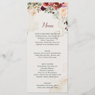 Menú de Boda Floral Acuarela Boho Otoño Rústico