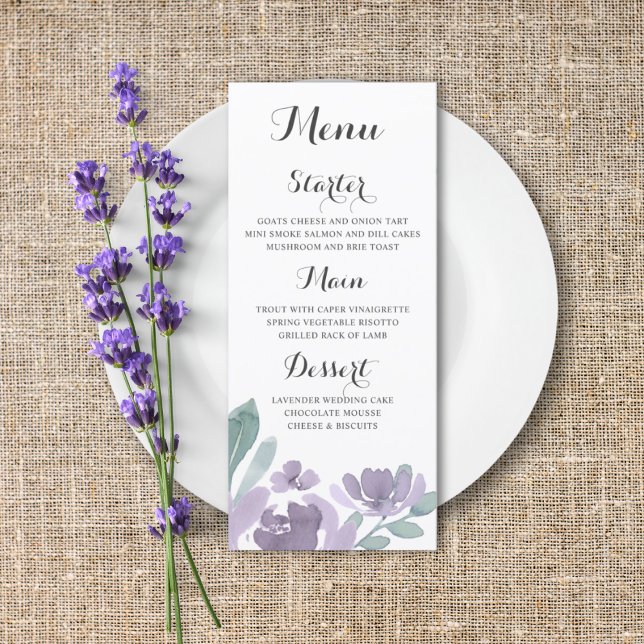 Menú de Boda Floral Acuarela Boho Púrpura (Subido por el creador)
