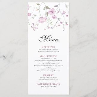 Menú de Boda Floral Acuarela Elegante Rosa