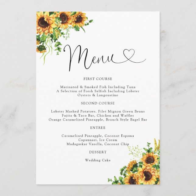 Menú de Boda Floral Amarillo (Anverso)
