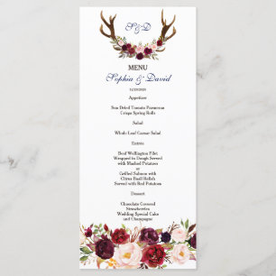 Menú de Boda Floral Antílope Burgundy Chic Marsala