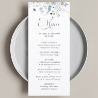 Menú de boda floral azul blanco verde romántico 