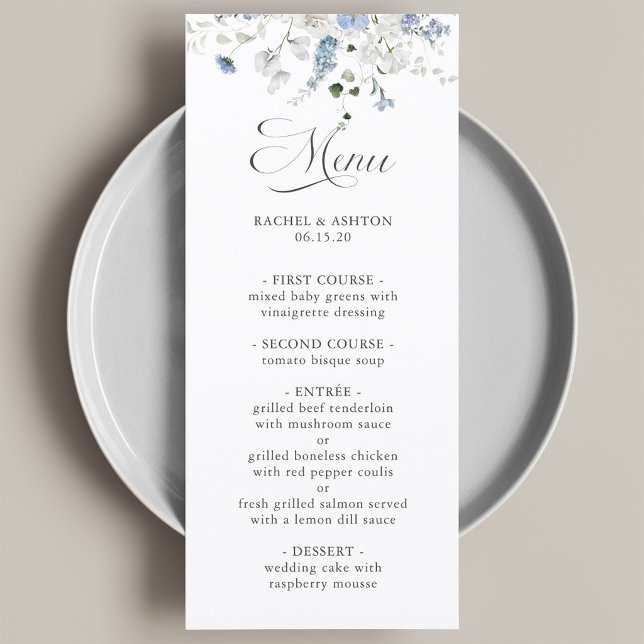 Menú de boda floral azul blanco verde romántico  (Subido por el creador)
