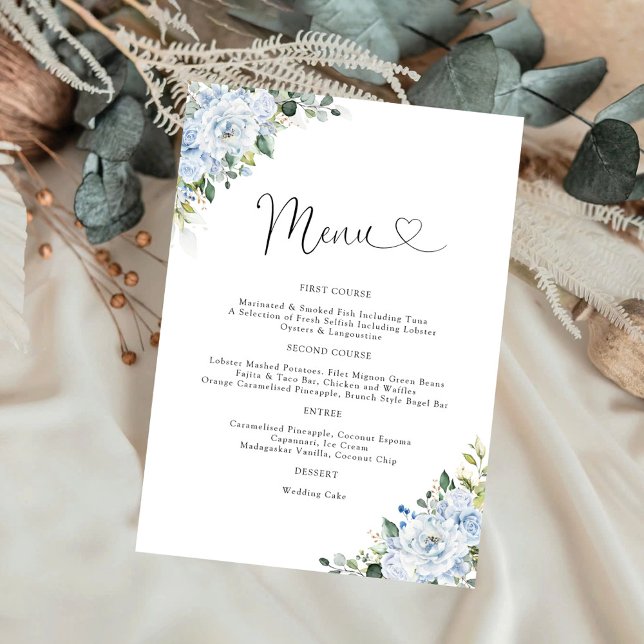 Menú de Boda Floral Azul Claro Romántico (Subido por el creador)