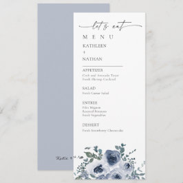Menú de boda floral azul polvoriento