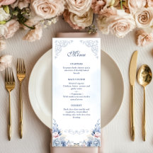 Menú de Boda Floral Azul Polvoriento
