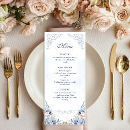 Menú de Boda Floral Azul Polvoriento