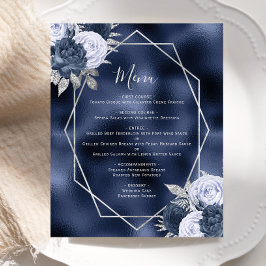 Menú de Boda Floral Azul Polvoriento Plateado Navy