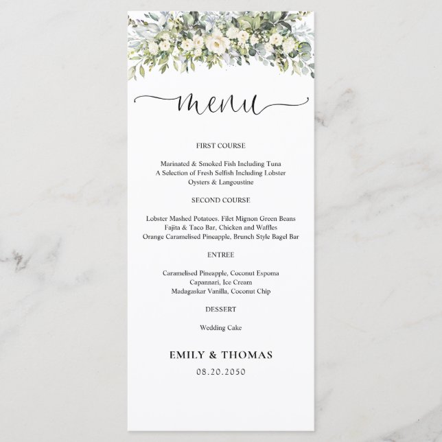 Menú de Boda Floral Blanco (Anverso)