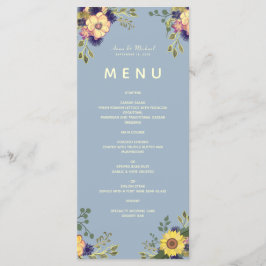 Menú de boda Floral Boho Azul Polvoriento