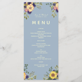 Menú de boda Floral Boho Azul Polvoriento