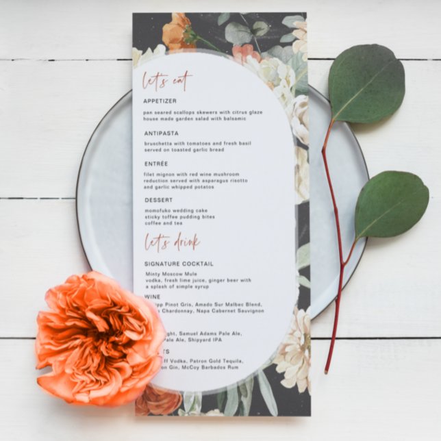 Menú de Boda Floral Boho Oscuro (Subido por el creador)