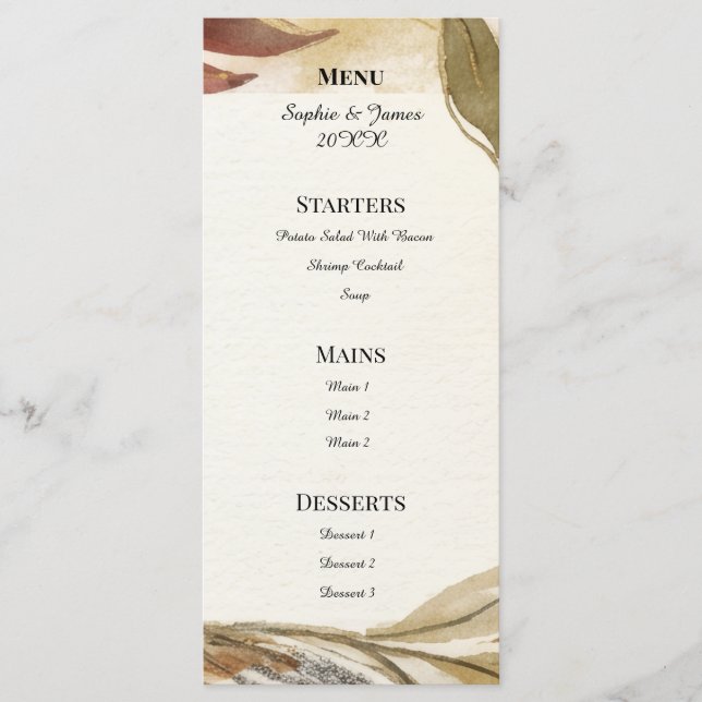 Menú de Boda Floral Borgoña Otoñal (Anverso)