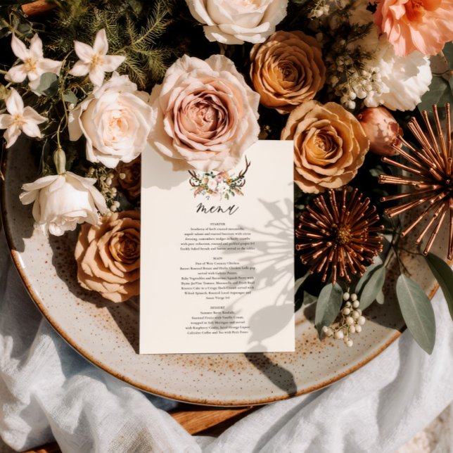 Menú de Boda Floral de Cuerno Rústico Boho Bosque (Subido por el creador)