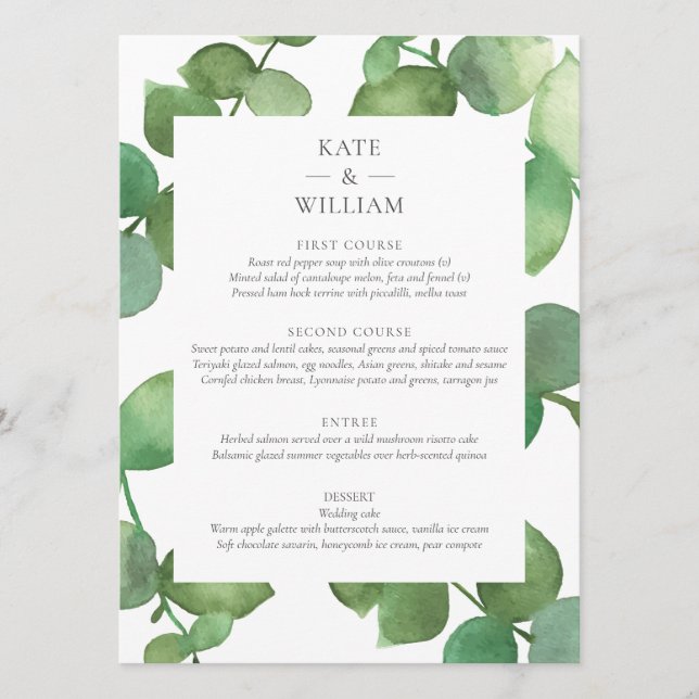 Menú de Boda Floral de Eucalipto Boho (Anverso)