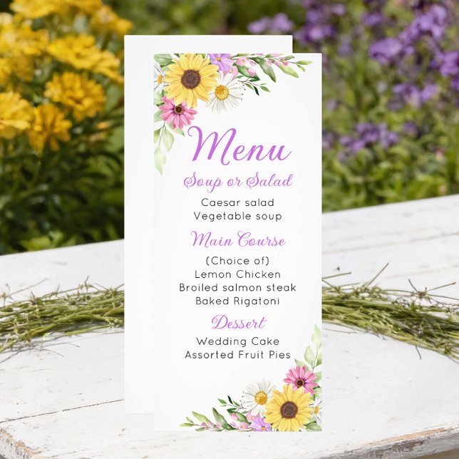 Menú de boda floral de flores silvestres girasoles (Subido por el creador)