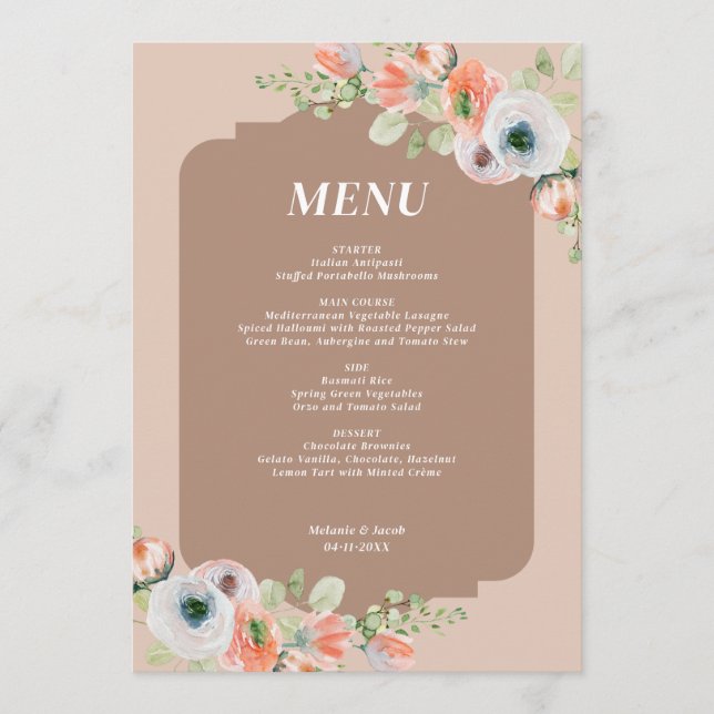 Menú de Boda Floral de Otoño (Anverso)