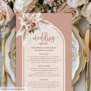 Menú de Boda Floral de Pampas Rosa Pastel Arco de