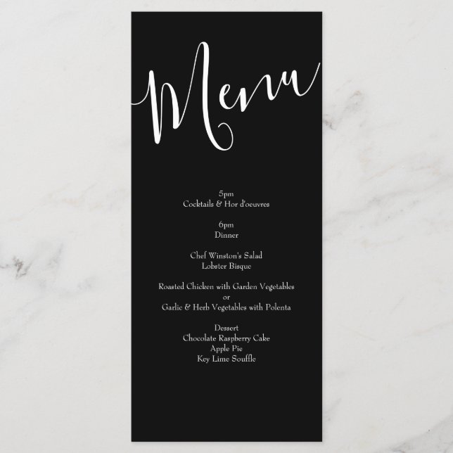 Menú de Boda floral de Peony en blanco y negro (Anverso)