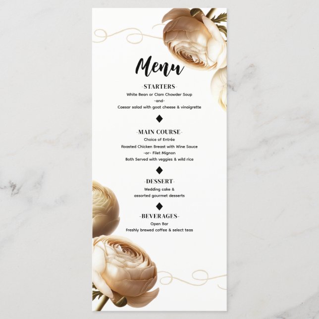 Menú de Boda Floral de Ranúnculos Crema y Blanco (Anverso)