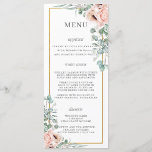 Menú de Boda Floral de Rosas Rosadas Polvorientas 