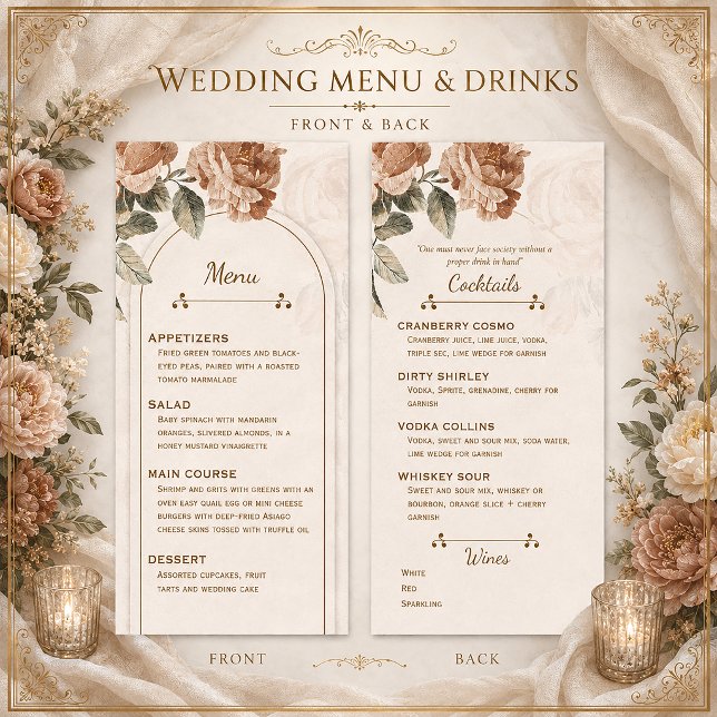 Menú de Boda Floral de Terracota Boho Rústico |  (Subido por el creador)