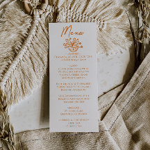 Menú de Boda Floral Dibujado a Mano Naranja
