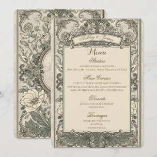 Menú de Boda Floral Dorado Marrón Elegante Vintage