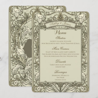Menú de Boda Floral Dorado Marrón Elegante Vintage
