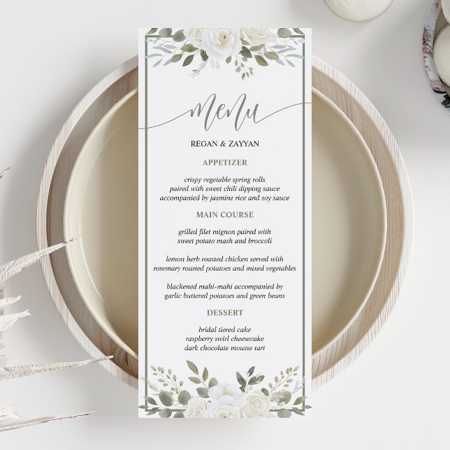 Menú de Boda Floral Elegante Marfil y Salvia (Subido por el creador)