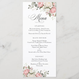 Menú de Boda Floral Elegante Rosa Claro con Verdor