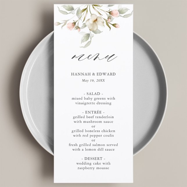 Menú de Boda Floral Elegante Salvia Blanca Rubor (Subido por el creador)