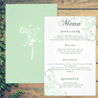 Menú de Boda Floral Elegante Verde Pálido Pastel
